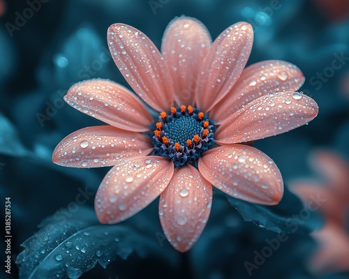 Dew-Kissed Bloom: A Close-Up of a Peach Osteospermum Flower