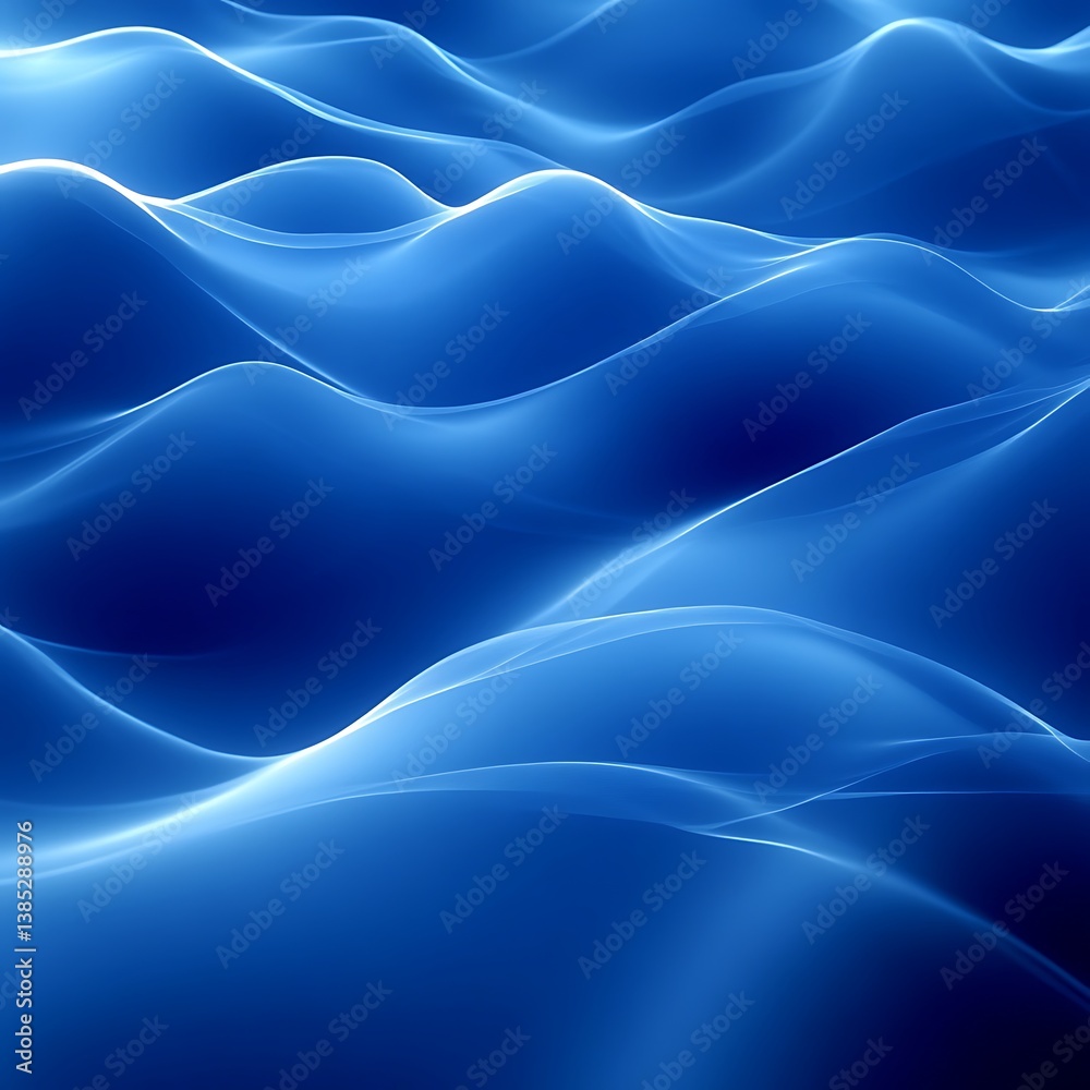 Fototapeta premium Abstract, flowing, wavy, blue digital landscape. Soft lines create a sense of movement and depth