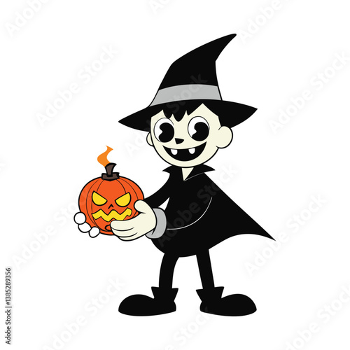 Cartoon Vampire with Jack-o'-Lantern Illustration