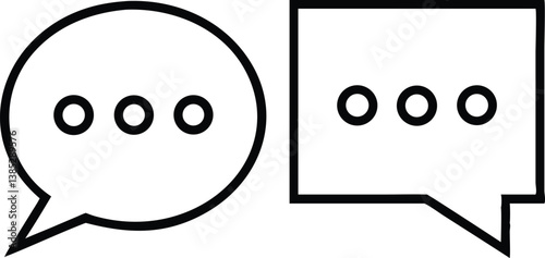 Two White Speech Bubble Outline Icons, Round And Square, with Ellipsis, Isolated