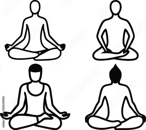 Yoga Pose Silhouettes Mindful Woman Line Art Collection