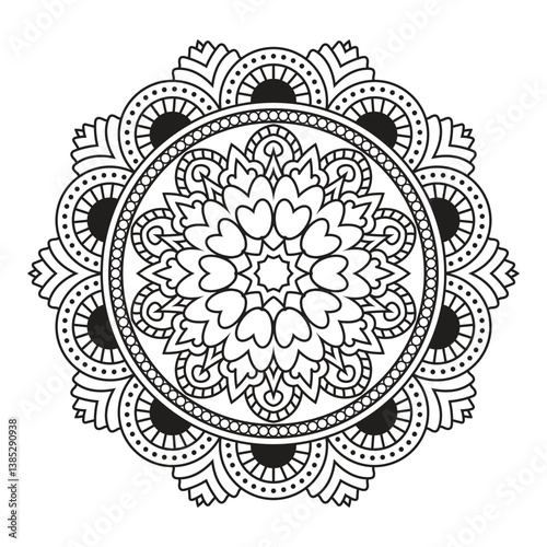 Elegant Floral Mandala Intricate Line Art for Coloring Books, Henna, Tattoos, Ornamental, Spiritual and Symmetrical Design for Mindfulness and Healing