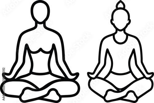 Yoga Pose Silhouettes Mindful Woman Line Art Collection