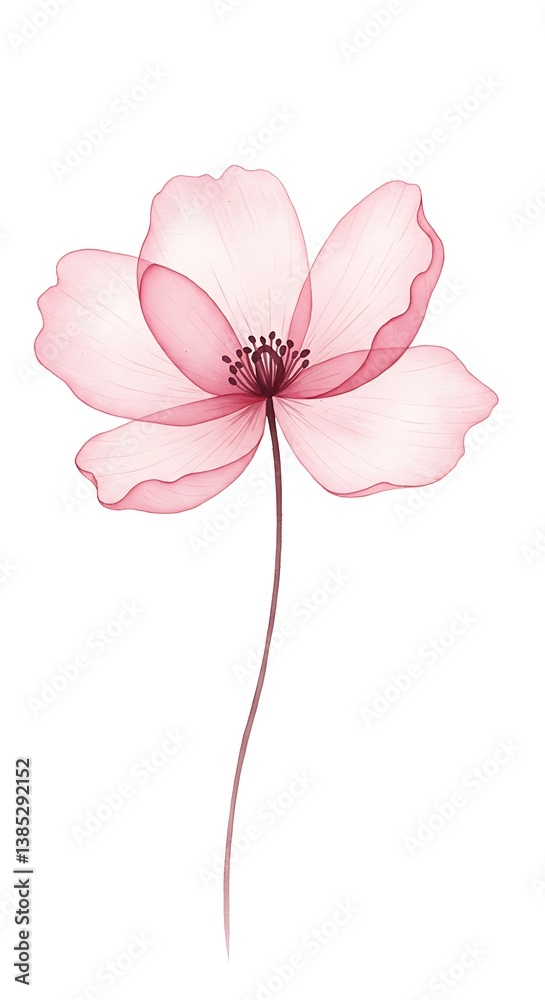 Naklejka premium A delicate blush pink flower, serenely blooming, evokes feelings of gentle peace and quiet contemplation with a soft, watercolor-like effect.