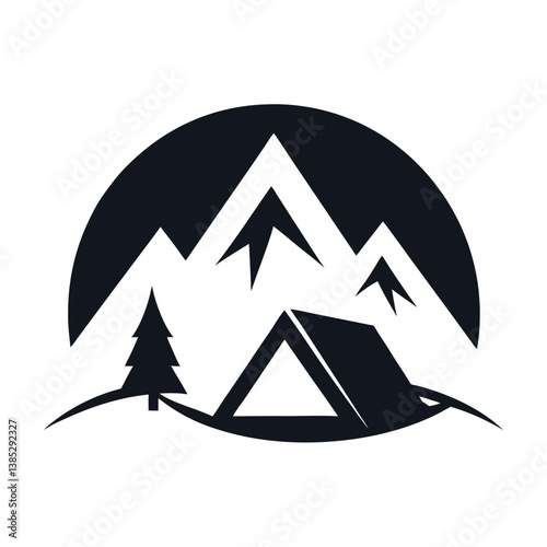 Majestic Mountain Camping Tent & Peaks Logo Design