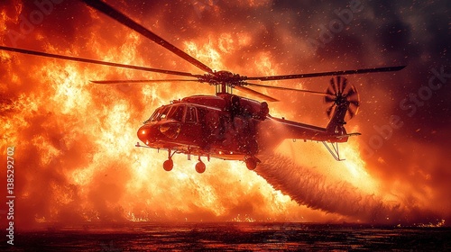 Helicopter firefighting in raging flames