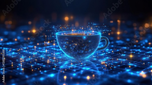 Digital Coffee Break: A Futuristic Cup in a Cybernetic World