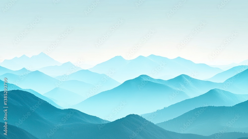 Obraz premium Serene blue mountain range landscape in misty atmosphere.