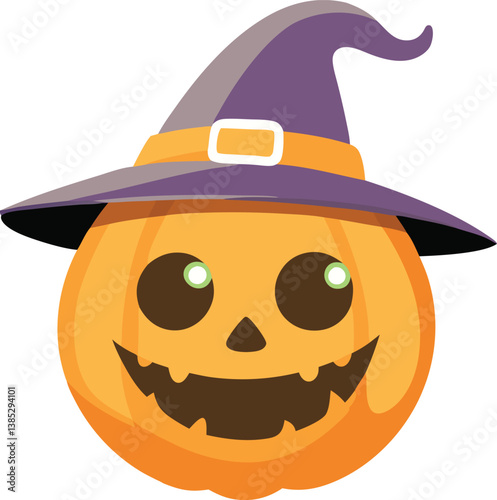 Spooky orange jack o' lantern with a witch's hat, a scary Halloween illustration photo