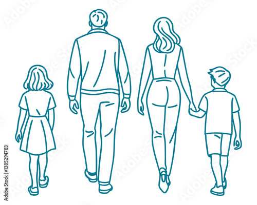 Wallpaper Mural Simple Line Drawing of a Family Walking Away Holding Hands. Torontodigital.ca