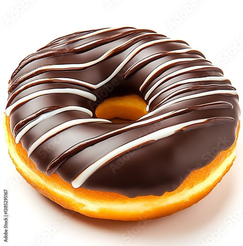 Delicious chocolate glazed doughnut with drizzled icing perfect for breakfast : Generative AI