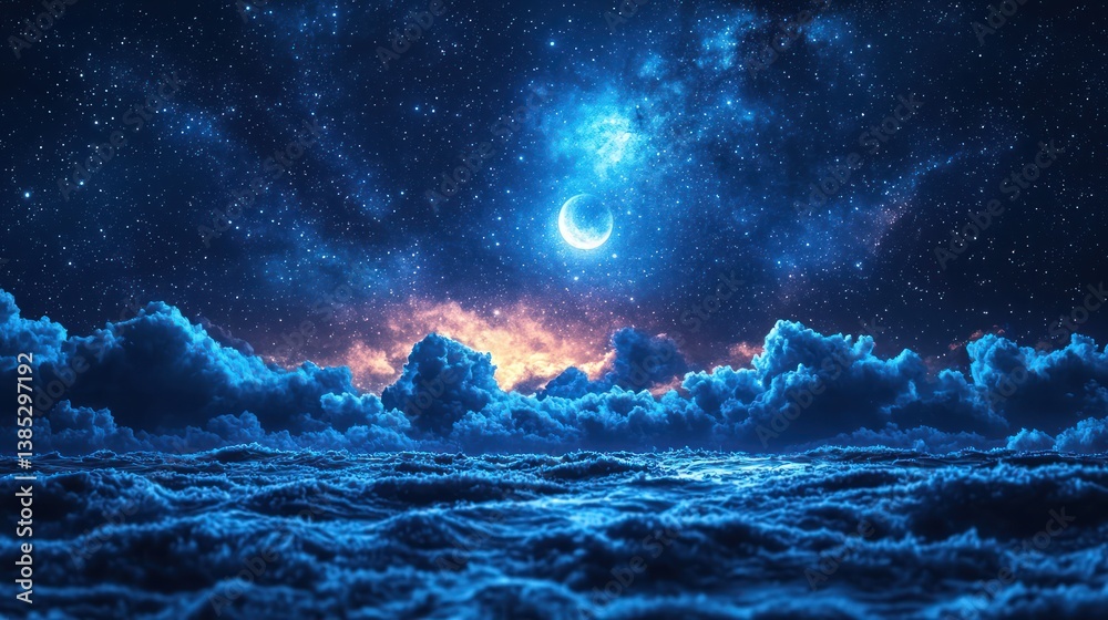 Fototapeta premium Night sky, clouds, moon, cosmic view, tranquil scene, for desktop background