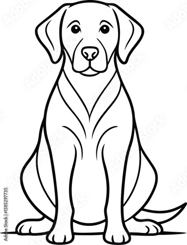 A cute black Labrador puppy, a young, purebred canine pet, sits isolated against a white background