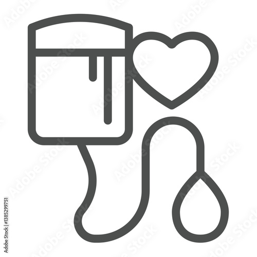 Dropper with heart and drop of blood line icon, charity concept. Vector graphics. Blood donation, drip sign on white background, outline style icon for mobile or web design.