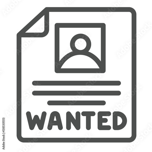 Poster with wanted person line icon, law enforcement concept. Vector graphics. Bandit wanted paper, police sign on white background, outline style icon for mobile or web design.
