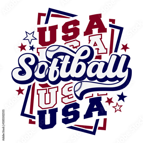USA Softball design with stars and stripes for baseball fans and lovers