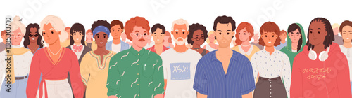 Portrait of group of different people. Multiracial group of people. Old people, women, men standing together, isolated on white background. Social diversity. Community.