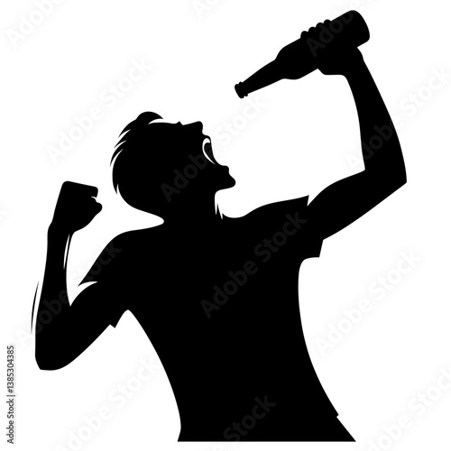 Drunk man drinking beer vector silhouette illustration