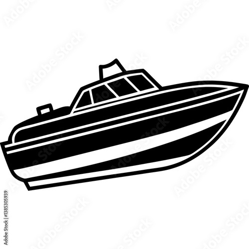 A vector silhouette of a motorboat