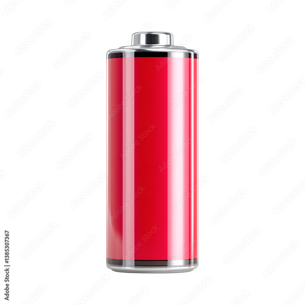 Red battery icon showing low charge on a transparent background Concept of energy, power, and depletion Red battery icon showing low charge on a transparent background Concept of energy, power, and depletion