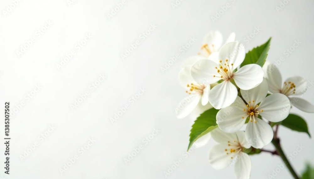 Obraz premium Delicate white flower blossoms against pure white background, beauty, white background