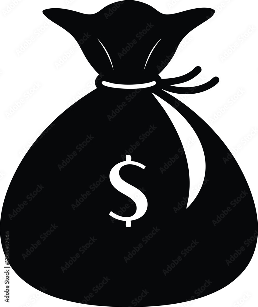 Money Bag Silhouette Vector & Finance Icon, Bag Design Money Bag Silhouette Vector & Finance Icon, Bag Design