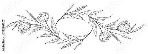 Flower outline on transparent background vector. floral, flowers, leaves, foliage, branches in hand drawn. Floral element design