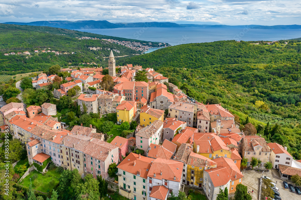 Aerial view of the Labin old town, Istria peninsula, Croatia