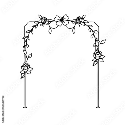 wedding arch with flowers line art drawing Vector SVG