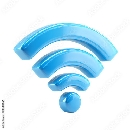Glossy blue WiFi symbol on a transparent background, representing wireless internet connection and modern technology Concept of connectivity, communication, and network