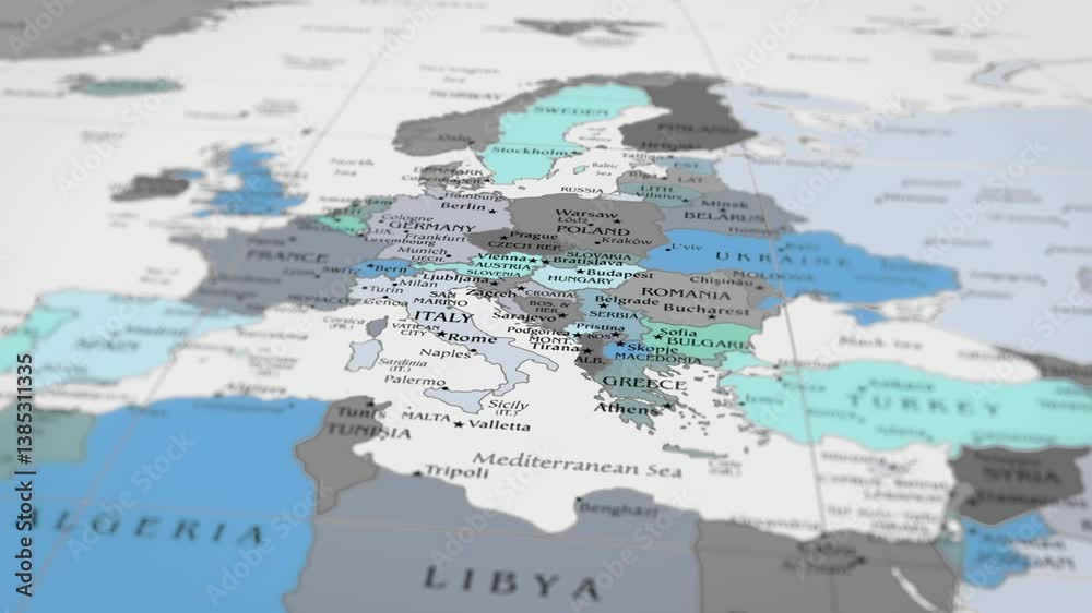 Map The camera rotating around Italy on the world map takes the focus. 4K Map Animation.