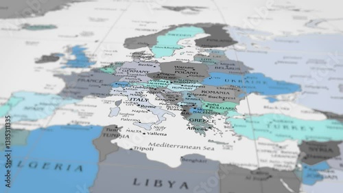 Map The camera rotating around Italy on the world map takes the focus. 4K Map Animation.