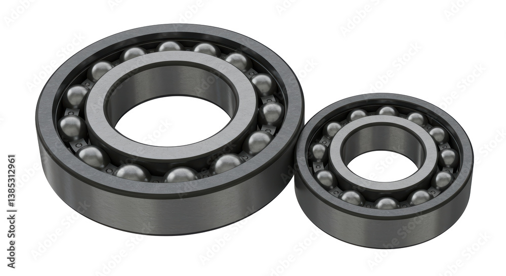 Obraz premium Isolated Two Steel Ball Bearings of Different Sizes