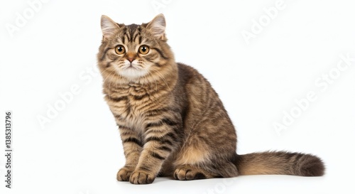 A cute maine coon kitten and tabby british shorthair cat a sitting on white background