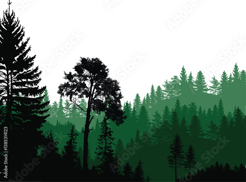 green and black forest isolated on white background