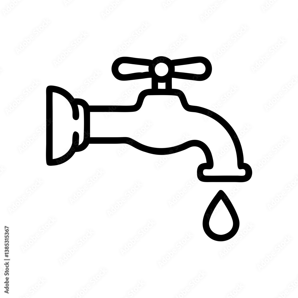 Water faucet with a droplet hanging from the spout, symbolizing plumbing and water conservation Water faucet with a droplet hanging from the spout, symbolizing plumbing and water conservation