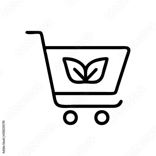 Eco shopping cart icon with leaf symbol, representing sustainable shopping and environmental consciousness