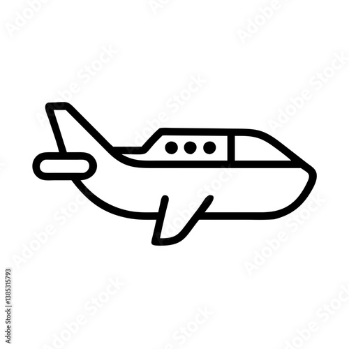 Illustration of a simple airplane design in black outline style against a white background, symbolizing air travel and transportation