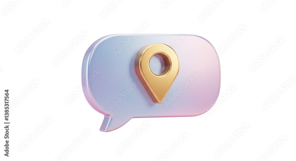 Naklejka premium Isolated Location Pin in a Speech Bubble with Metallic Gold