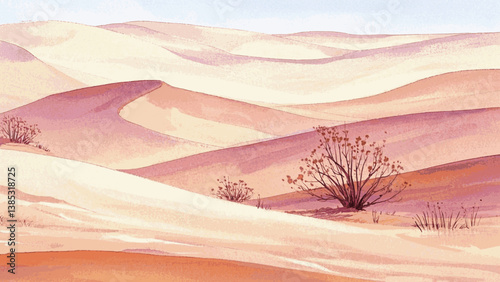 Dunes in liquid gold desert isolated watercolor vector illustration svg