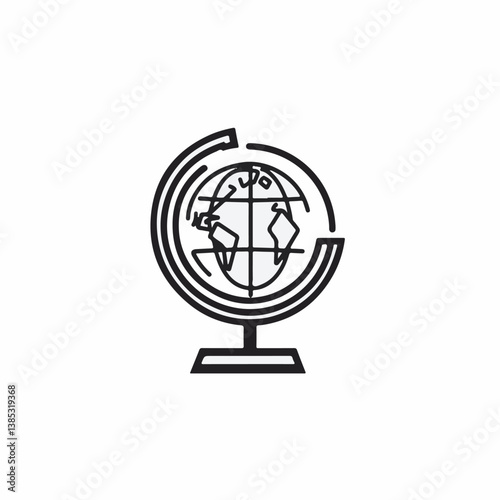 Minimalist globe illustrates geography on white background vector