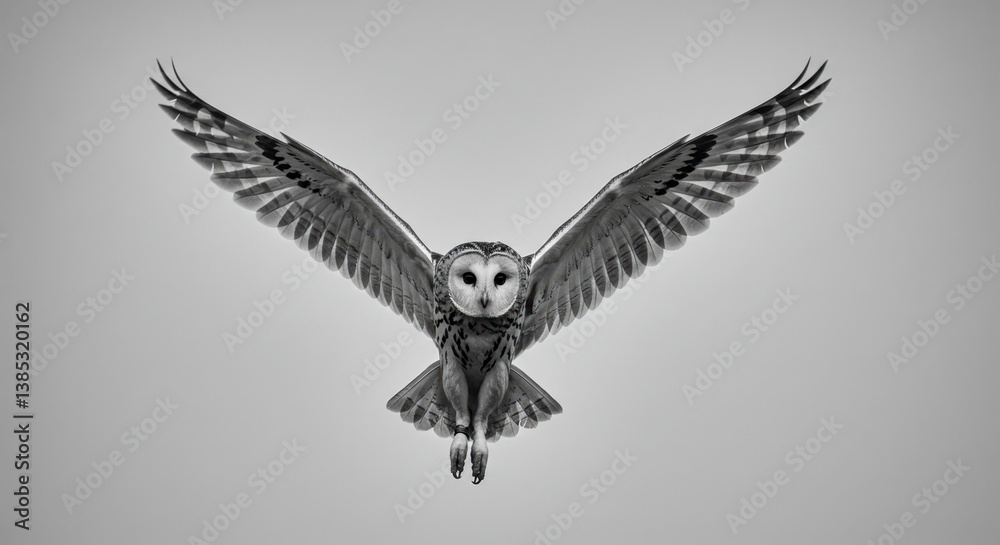 Obraz premium Owl in Flight: A Monochrome Depiction