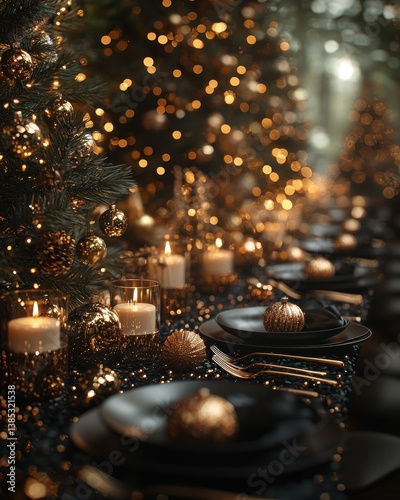 Elegant Christmas Table Setting with Candles and Ornaments