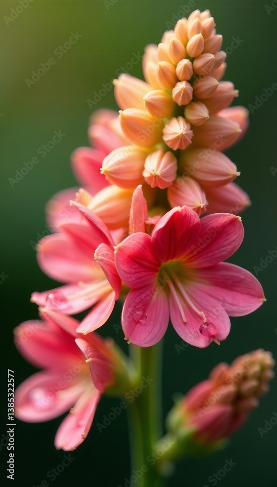 Fototapeta premium Macro shot of soybean flowers with tiny water droplets on petals, petals, water droplets, flowers