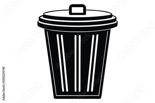Garbage container icon, simple and unobtrusive Trash Bin dust bin vector silhouette illustration isolated in white background.