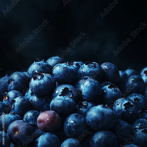 Fresh Blueberries in a Small Pile Deep Blue with Glossy Texture photo