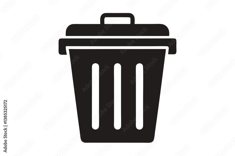 Garbage container icon, simple and unobtrusive Trash Bin dust bin vector silhouette illustration isolated in white background. Garbage container icon, simple and unobtrusive Trash Bin dust bin vector silhouette illustration isolated in white background.