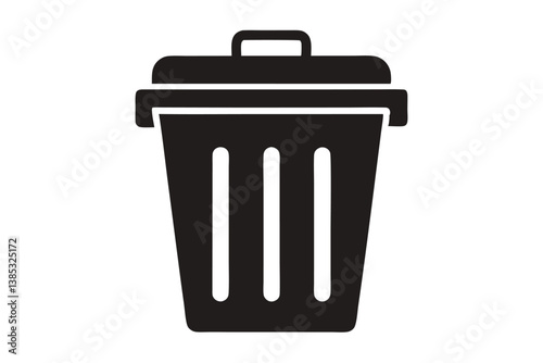 Garbage container icon, simple and unobtrusive Trash Bin dust bin vector silhouette illustration isolated in white background.