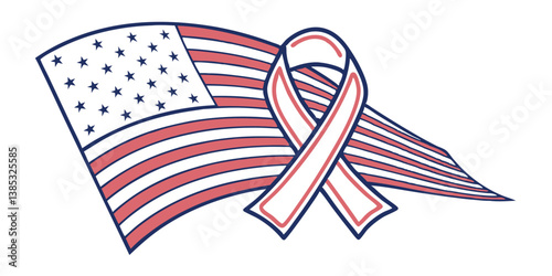 American Flag and Ribbon Vector - Symbol of Patriotism and Support