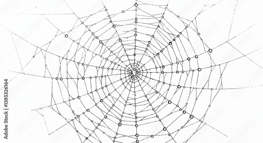 Obraz premium Monochrome Outline Spiderweb with Morning Dew